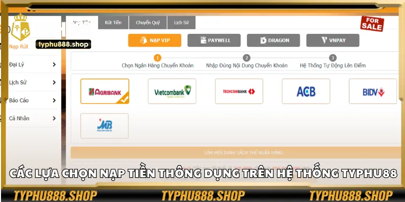 Các lựa chọn nạp tiền thông dụng trên hệ thống Typhu88