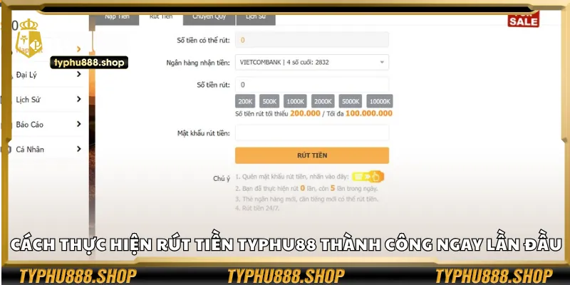 Cách thực hiện rút tiền Typhu88 thành công ngay lần đầu